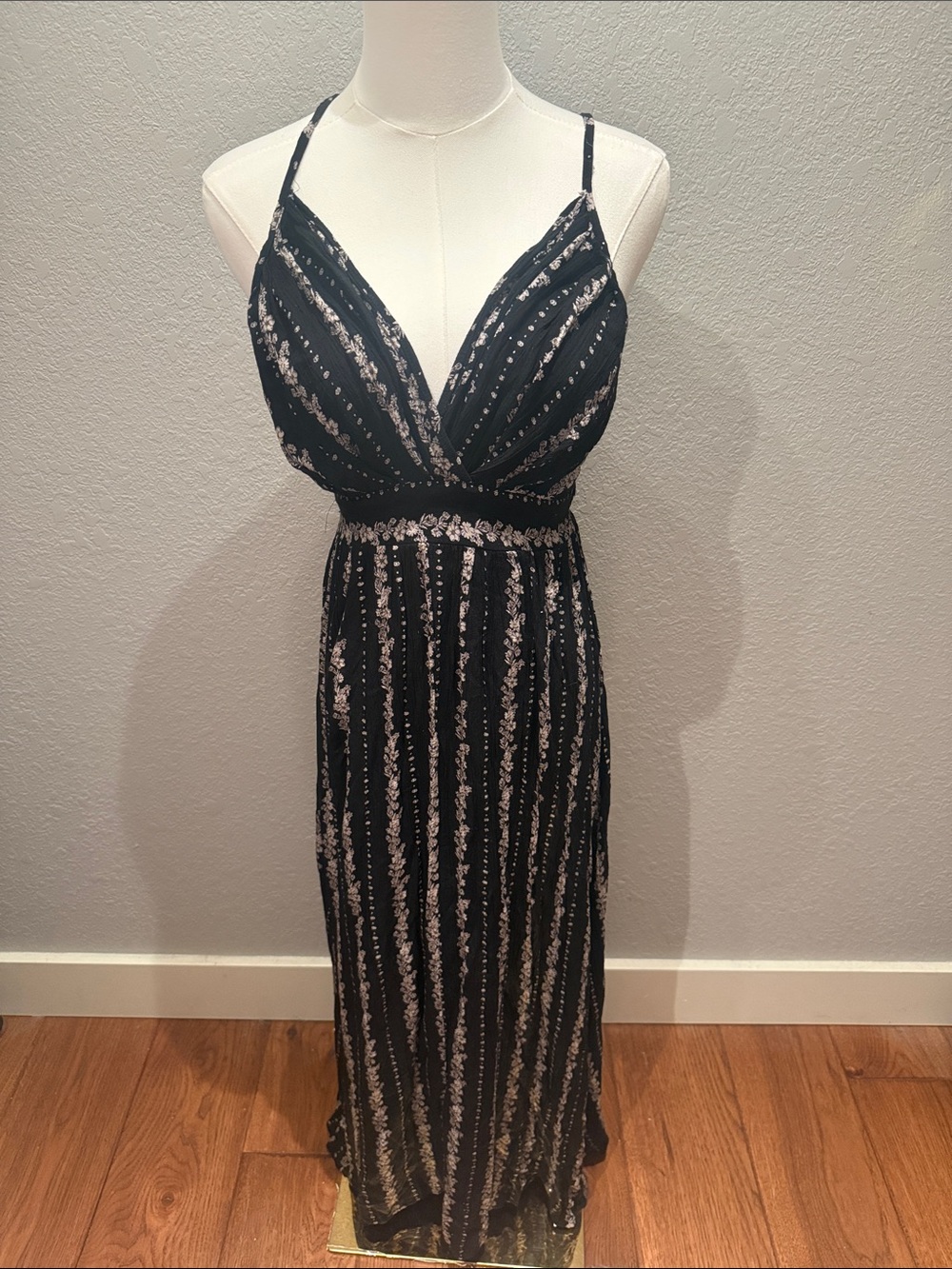 Angie Black and Silver Striped Sequin Maxi Dress - Brand